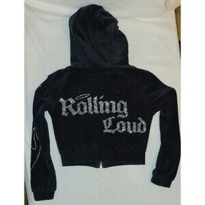 Rolling Loud Women's Bunny Bae Bar Velour Track Hoodie Black - Size XS